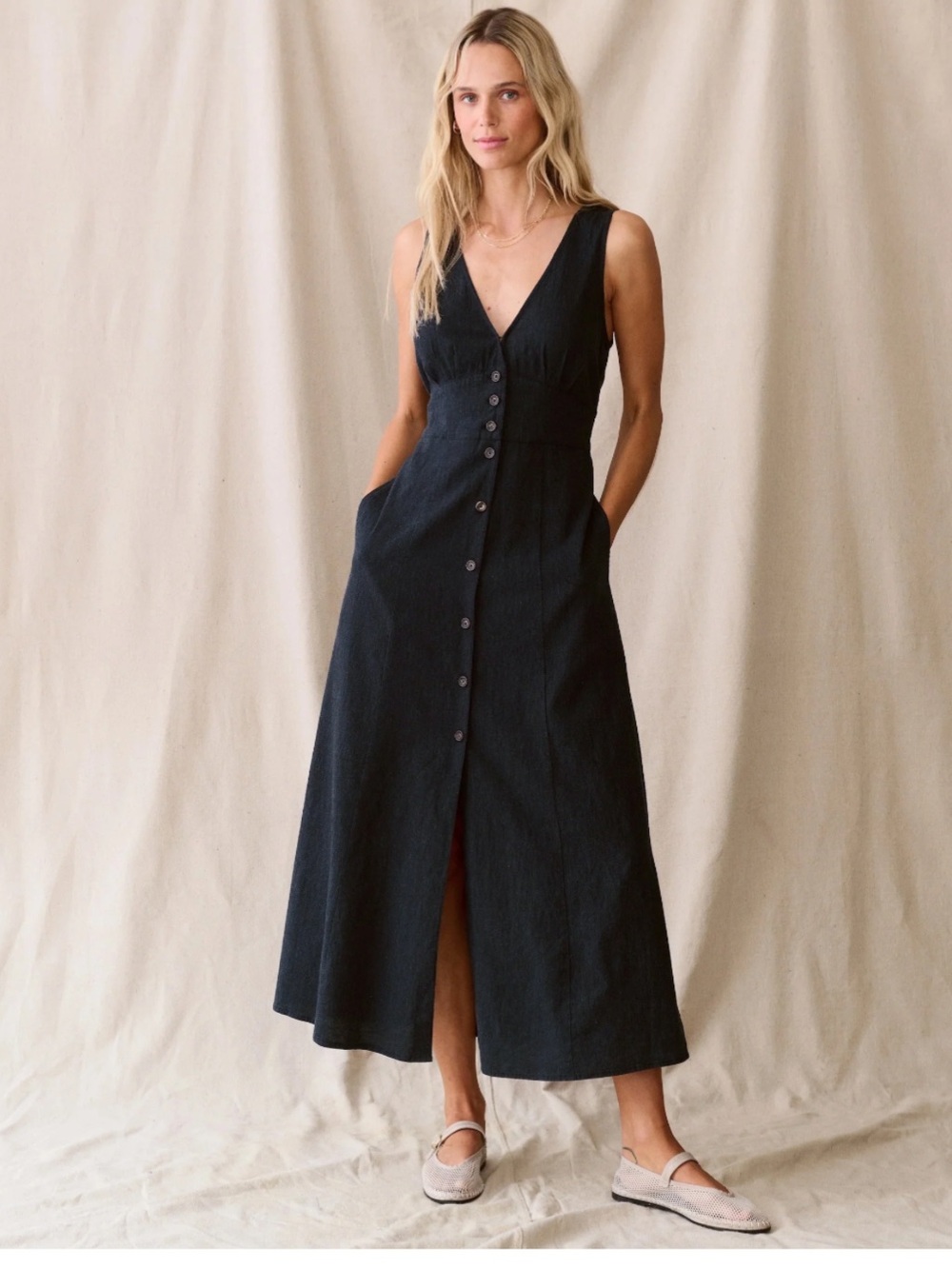 Marine Layer Black Button-Front Maxi Dress